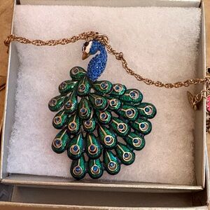 Peacock Pendant Necklace - Green & Blue Enamel by Bessy Johnson